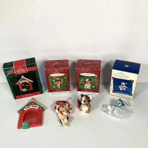 Set of 4 Hallmark‎ Christmas Keepsake Ornaments, Orig Boxes, Animal Themes, Cute